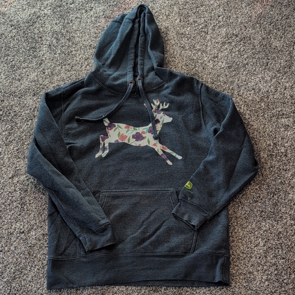 John Deere Black Sweater with Floral Deer Design